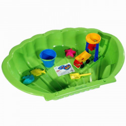 Kagyló formájú homokozó és medence zöld