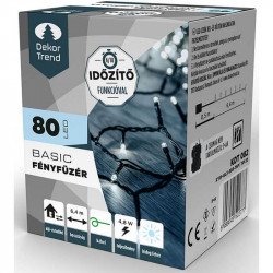 Kültéri LED fényfüzér 80 db hideg fehér LED-del Karácsonyi dekoráció Decor