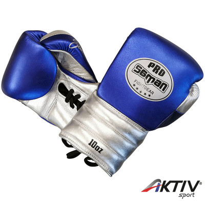 Boxkesztyű Saman Event Gloves bőr fűzős kék-ezüst 8 oz