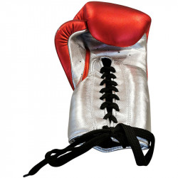 Boxkesztyű Saman Event Gloves bőr fűzős meggy-ezüst 8 oz