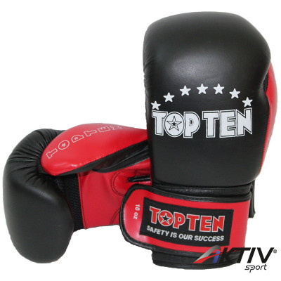 Boxkesztyű Top Ten Pro bőr-műbőr borítás fekete-piros