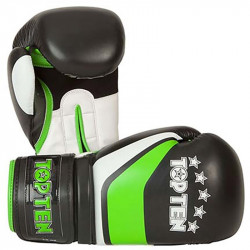 Boxkesztyű Top Ten Stripe fekete-zöld-fehér 10 oz Sportszer Top Ten