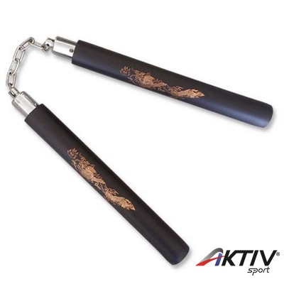 Nunchaku gyakorló, szivacs, láncos, sárkányos, fekete