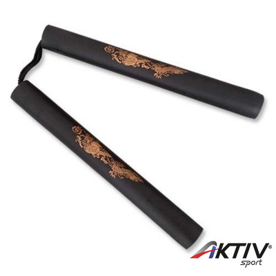 Nunchaku gyakorló, szivacs, zsinóros, sárkányos, fekete
