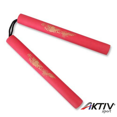 Nunchaku gyakorló, szivacs, zsinóros, sárkányos, piros