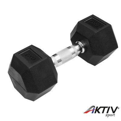 Hatszögletű gumírozott kézisúlyzó Trendy 8 kg