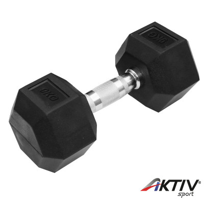 Hatszögletű gumírozott kézisúlyzó Trendy 9 kg