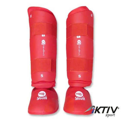 Lábszárvédő lábfejes Saman karate piros