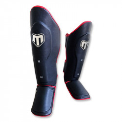 Thai Box Lábszárvédő lábfejes Saman műbőr fekete Sportszer Saman