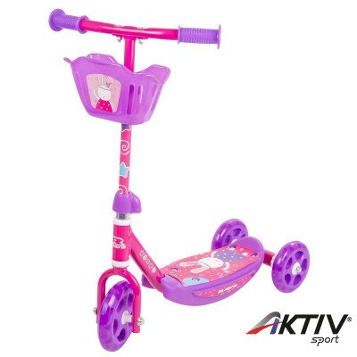 Háromkerekű roller kosárkával rózsaszín