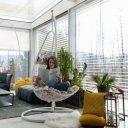 Függőfotel Kalea fehér-virág mintás