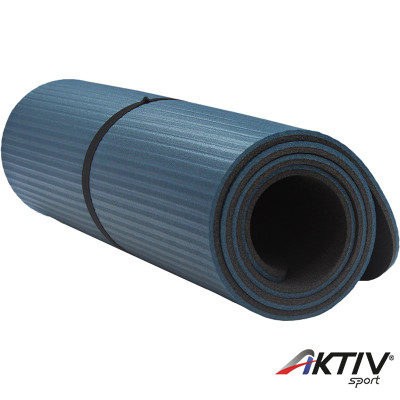 Fitnesz matrac pánttal PE 180x60x1 cm sötét kék-fekete
