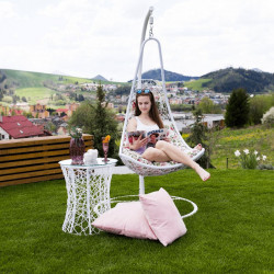 Szépséghibás függőfotel Kalea fehér-virág mintás