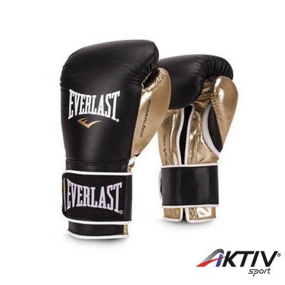 Bokszkesztyű Powerlock Pro Everlast műbőr tépőzáras fekete-arany 10 oz
