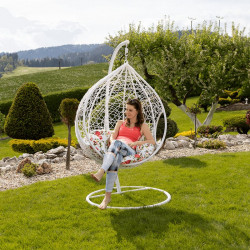 Függőfotel Noela fehér-virágmintás