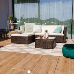 Kerti bútor szett két részes Alera rattan sötétbarna-krém