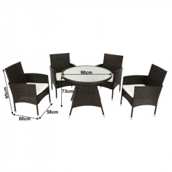 Kerti bútor szett öt részes Randel rattan sötétbarna-bézs