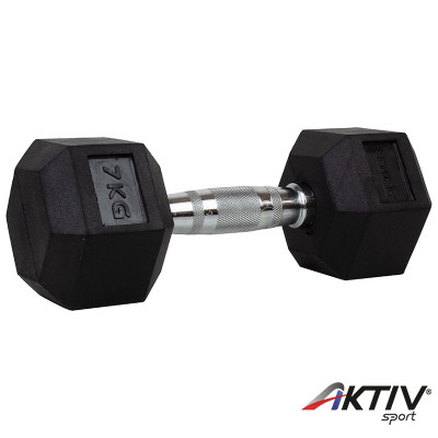 Hatszögletű gumírozott kézisúlyzó 7 kg