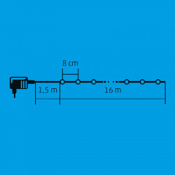 Fényfüzér gömb LED 16 m melegfehér