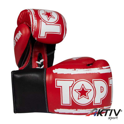 Bokszkesztyű Top Ten Round Up bőr fűzős piros-fehér 10 oz