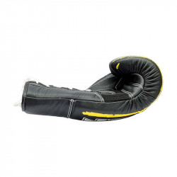 Bokszkesztyű Top Ten Round Up bőr fűzős fekete-sárga 18 oz