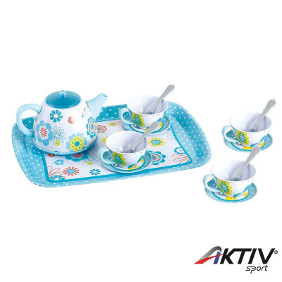 Virágos fém teázó készlet