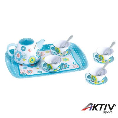 Virágos fém teázó készlet