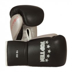 Boxkesztyű Top Ten Profi bőr fűzős fekete-ezüst Sportszer Top Ten