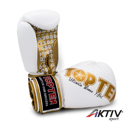 Boxkesztyű Top Ten Ultimate Woman Fight fehér-arany 10 oz