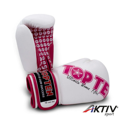 Boxkesztyű Top Ten Ultimate Women Fight fehér-pink 10 oz