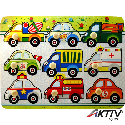 Autók az úton 9 darabos fa puzzle