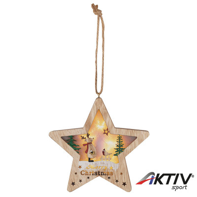 Ablak- ajtódísz fa csillag 13x21x2,2 cm melegfehér