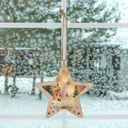 Ablak- ajtódísz fa csillag 13x21x2,2 cm melegfehér