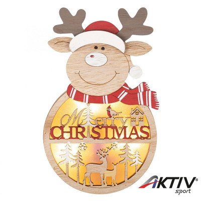 Ablak- ajtódísz rénszarvas fa LED 13x21x2,3 cm melegfehér