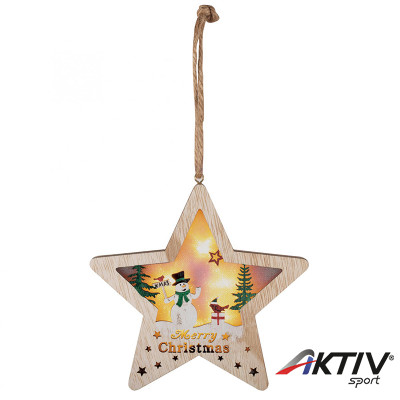 Ablak- ajtódísz csillag fa LED 18x17x2,2 cm melegfehér