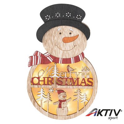 Ablak- ajtódísz fa hóember LED 13x21x2,3 cm melegfehér