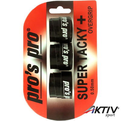 Teniszütő grip Pros Pro Super Tacky Plus fekete 3 db