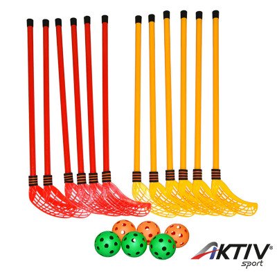 Floorball készlet műanyag 2x6 db ütővel és 6 db labdával