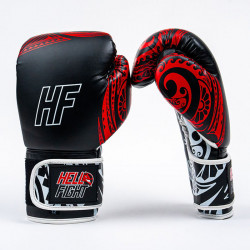 Boxkesztyű Hell Fight HF24-2-10 műbőr fekete-piros