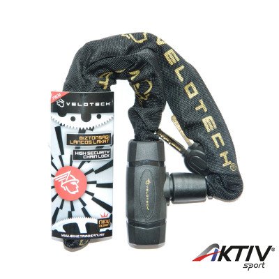 Kerékpár lakat Velotech láncos 8x900 mm fekete gyöngyvászon integrált fejjel