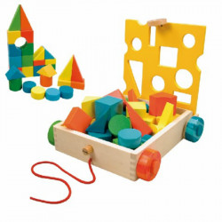 Fa építőkocka húzos kocsival WOODY Játék Woody