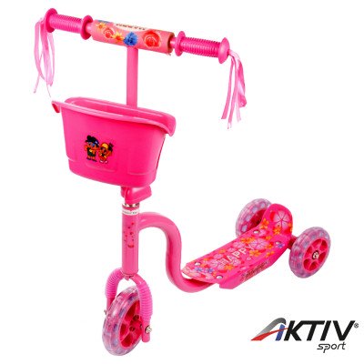 Háromkerekű roller gyerek rózsaszín kosaras