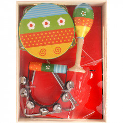 Fa hangszer készlet csörgődobbal Csörgők