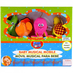 Textil bébijáték - ágyra szerelhető zenélő mobil