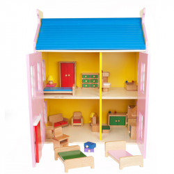 Fa babaház bútorral 50x38x58 cm