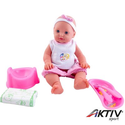 Loko pisilő baba evőeszközökkel és bilivel