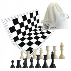 Sakk készlet fekete-fehér műanyag pamut tartózsákkal Játék Eurochess