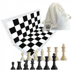 Sakk készlet fekete-fehér műanyag pamut tartózsákkal Játék Eurochess